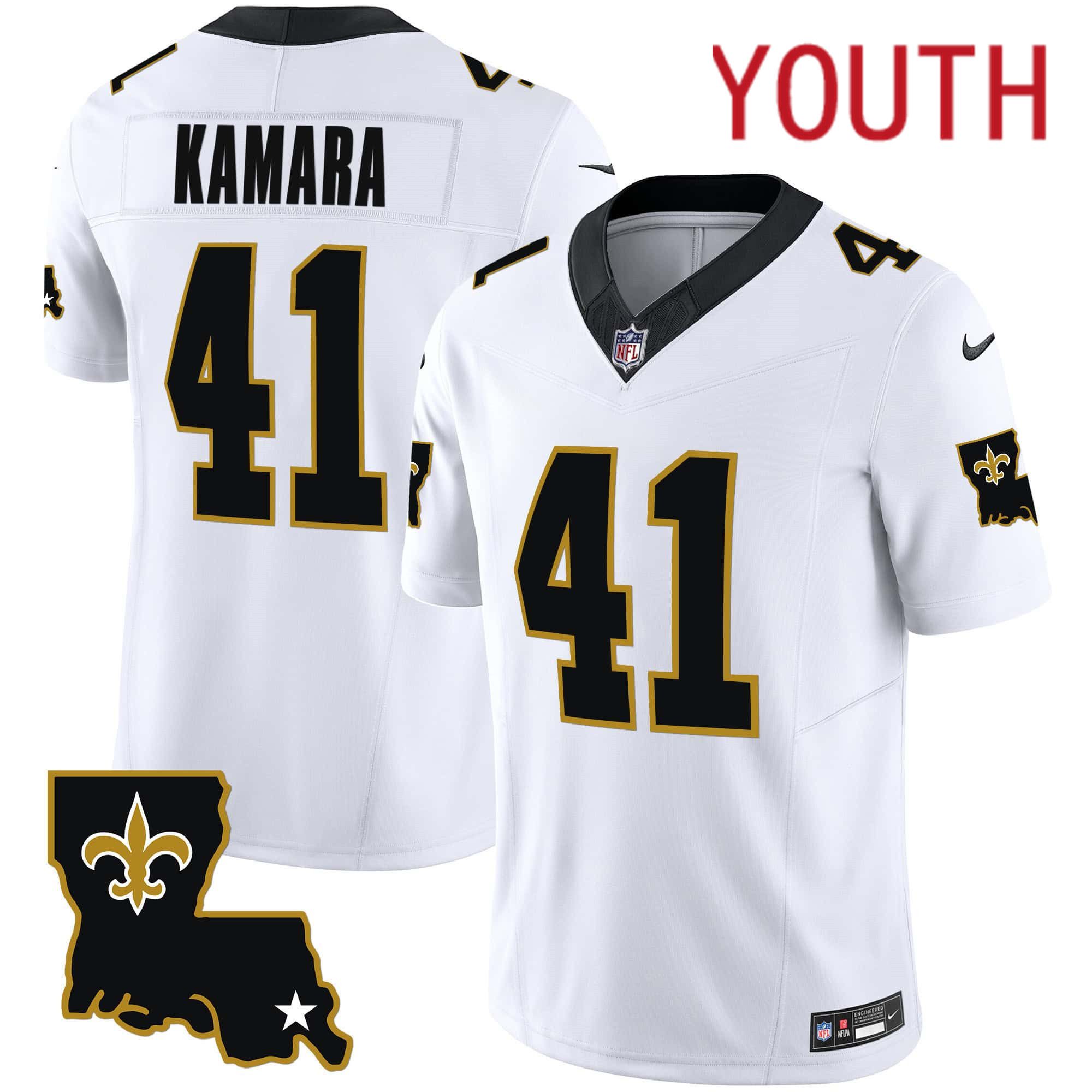 Youth New Orleans Saints 41 Kamara White 2024 Nike 1987 Legacy Vapor Limited NFL Jersey